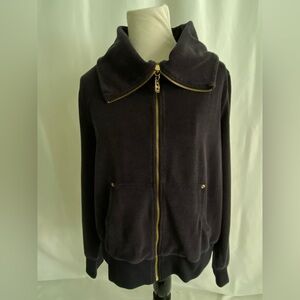 MICHAEL KORS Jacket Women’s XL Blur Velour Full Zip MK LOGO Cowl Neck Pockets